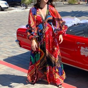 FARM Rio Diagonal Scarves Long Button Down Maxi